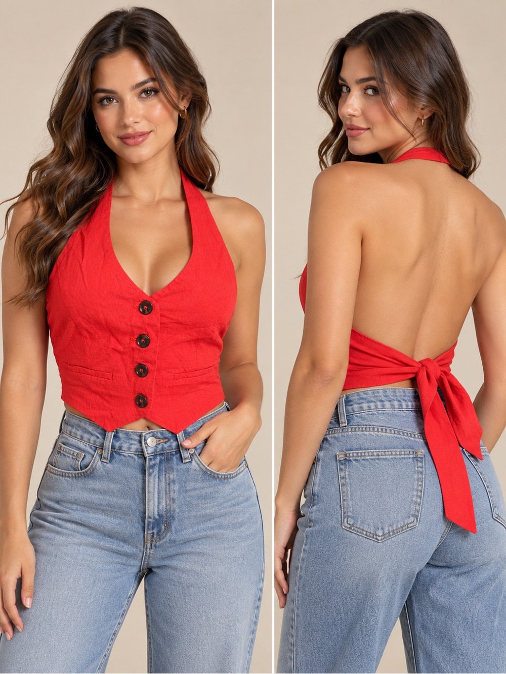 Bershka Red Halter Vest Top – Size Small